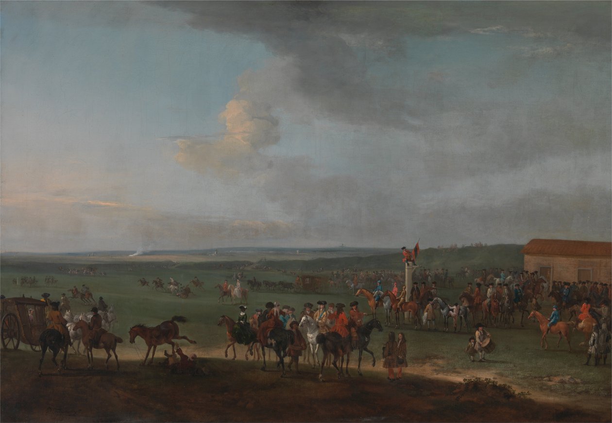 Okrągły tor w Newmarket, Cambridgeshire, Przygotowania do Kings Plate autorstwa Peter Tillemans