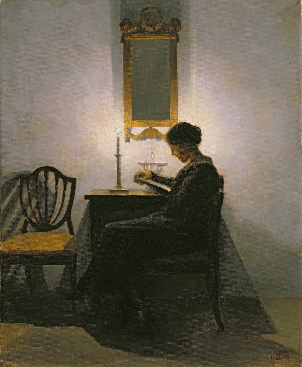 Kobieta czytająca przy świecach, 1908 autorstwa Peter Vilhelm Ilsted