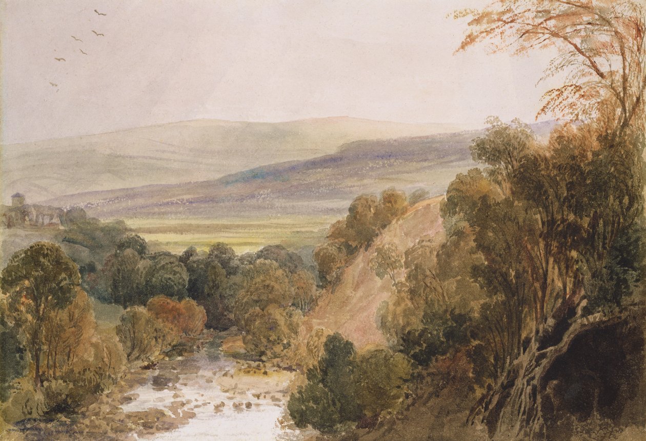 Widok na River Wharfe, niedaleko Bolton, Yorkshire (toaleta na papierze) autorstwa Peter de Wint