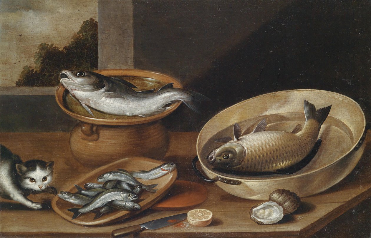 martwa natura z kotem autorstwa Peter van Boucle