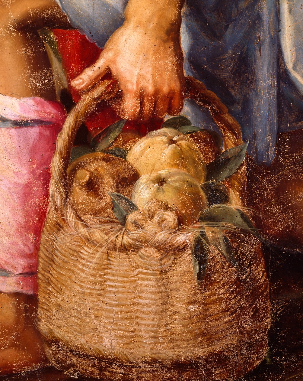 Kosz owoców, fragment z Pokłonu pasterzy Petera Candida (1548-1628), olej na desce, 248x162 cm autorstwa Peter (1548 1628) Candid