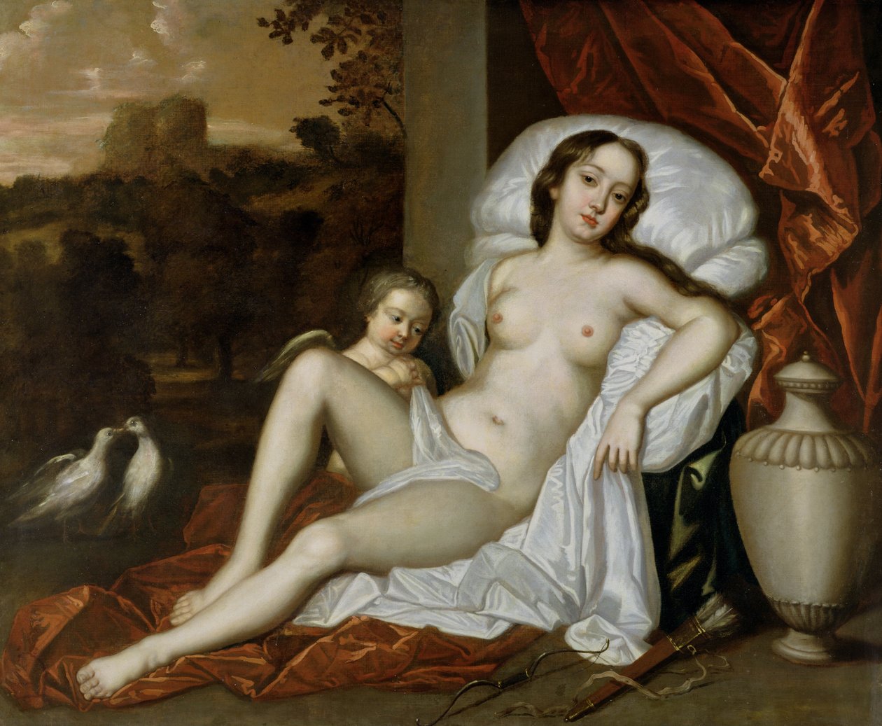 Portret Nell Gwynne (1650-87) jako Wenus, z synem Charlesem Beauclerkiem (1670-1726), jako Kupidynem (olej na płótnie) autorstwa Peter (follower of) Lely