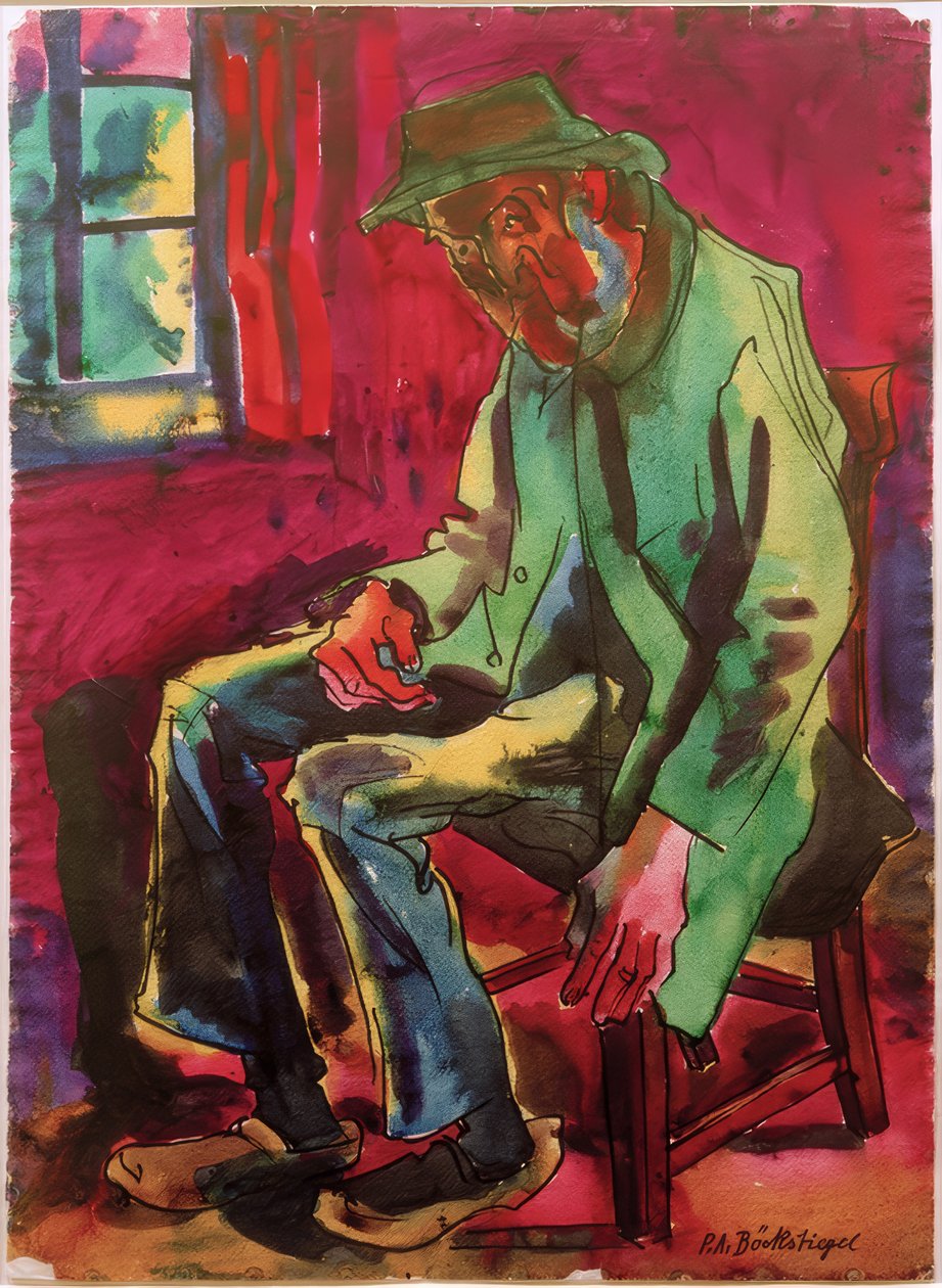 Farmer z Arrode (siedzi na krześle) autorstwa Peter August Böckstiegel