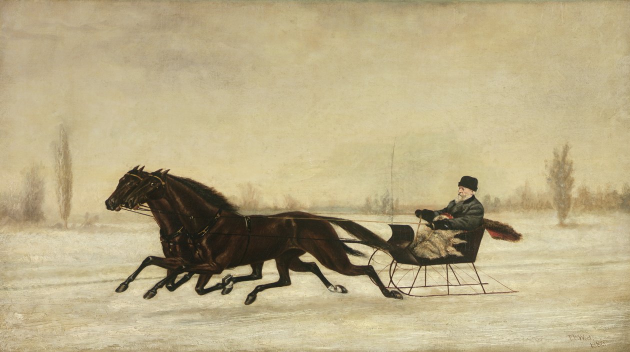 David Marsh w saniach konnych w zimowym krajobrazie, 1880 autorstwa Peter B. West