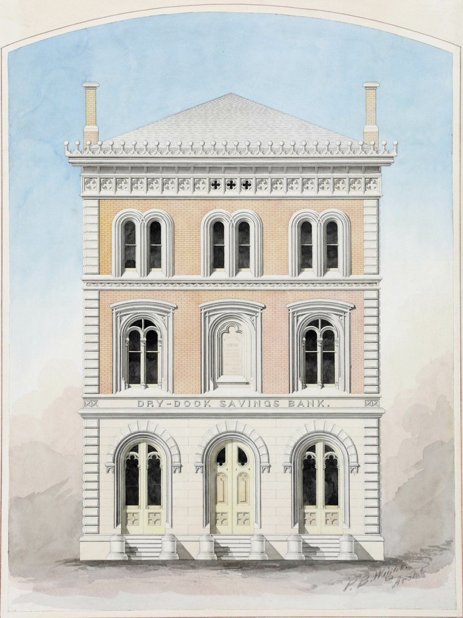 Dry Dock Savings Bank, Nowy Jork, Nowy Jork, rysunek konkursowy autorstwa Peter Bonnett Wight