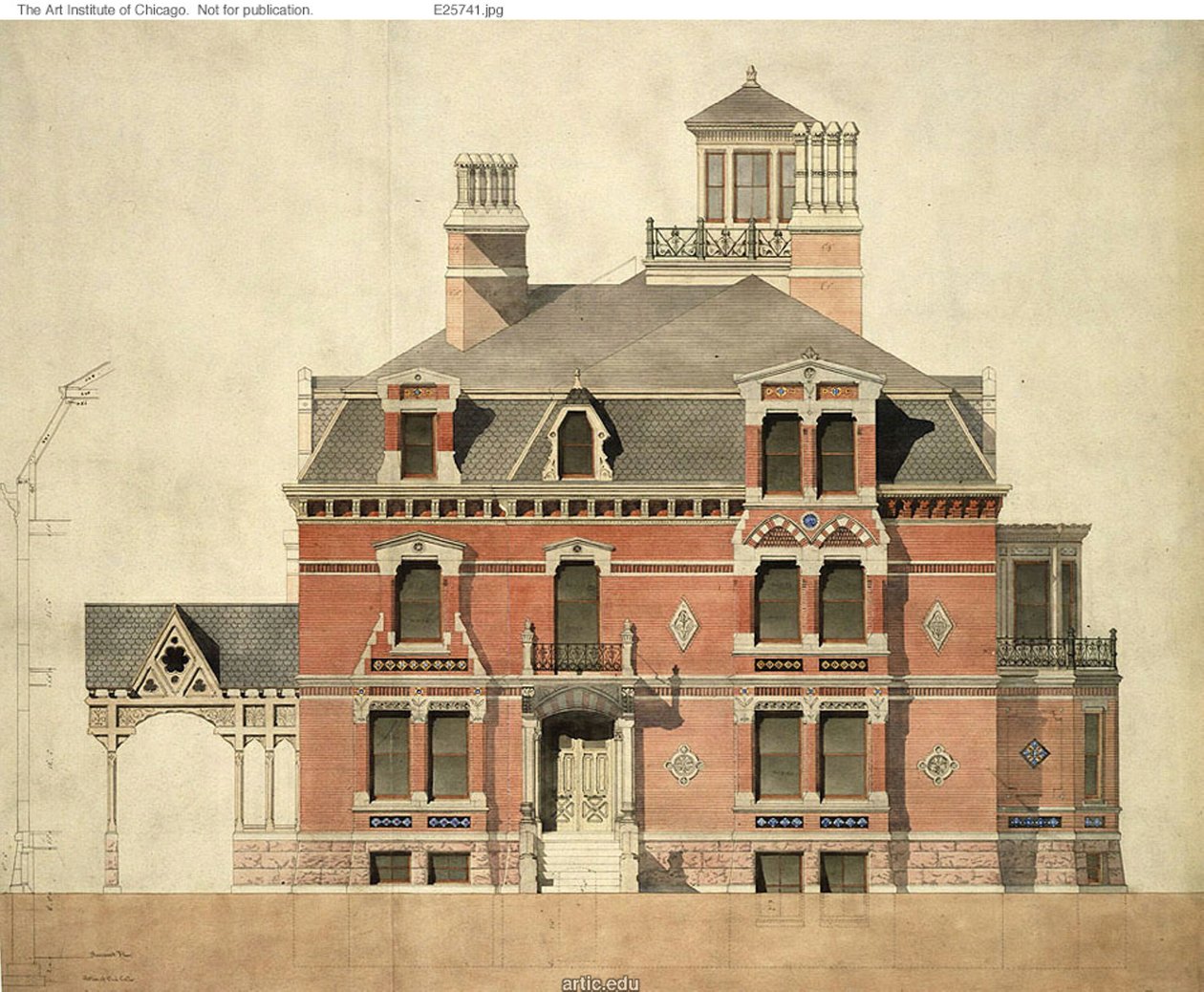 Eliphalet W. Blatchford House, Chicago, Illinois, LaSalle Street Elevation and Partial Section autorstwa Peter Bonnett Wight