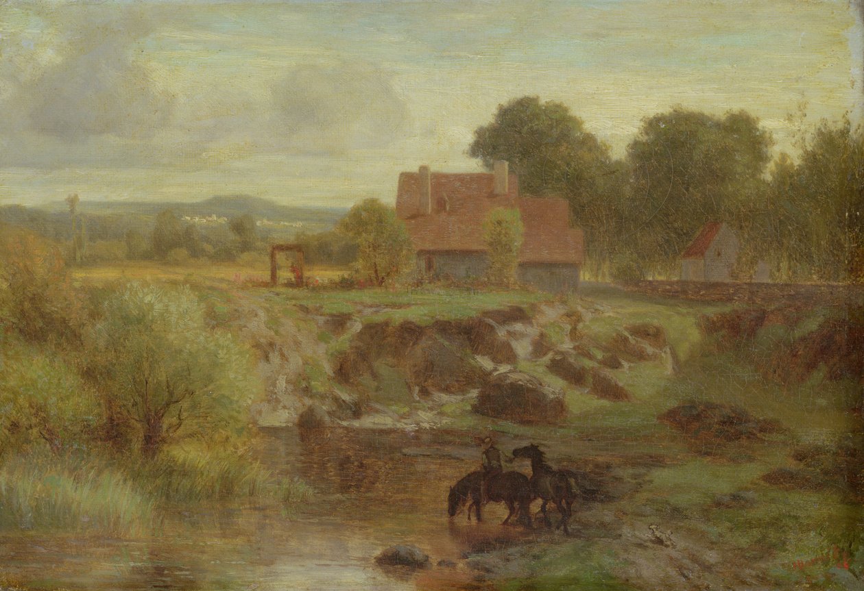 Konie przekraczające rzekę w Ile de France, 1855 autorstwa Peter Burnitz