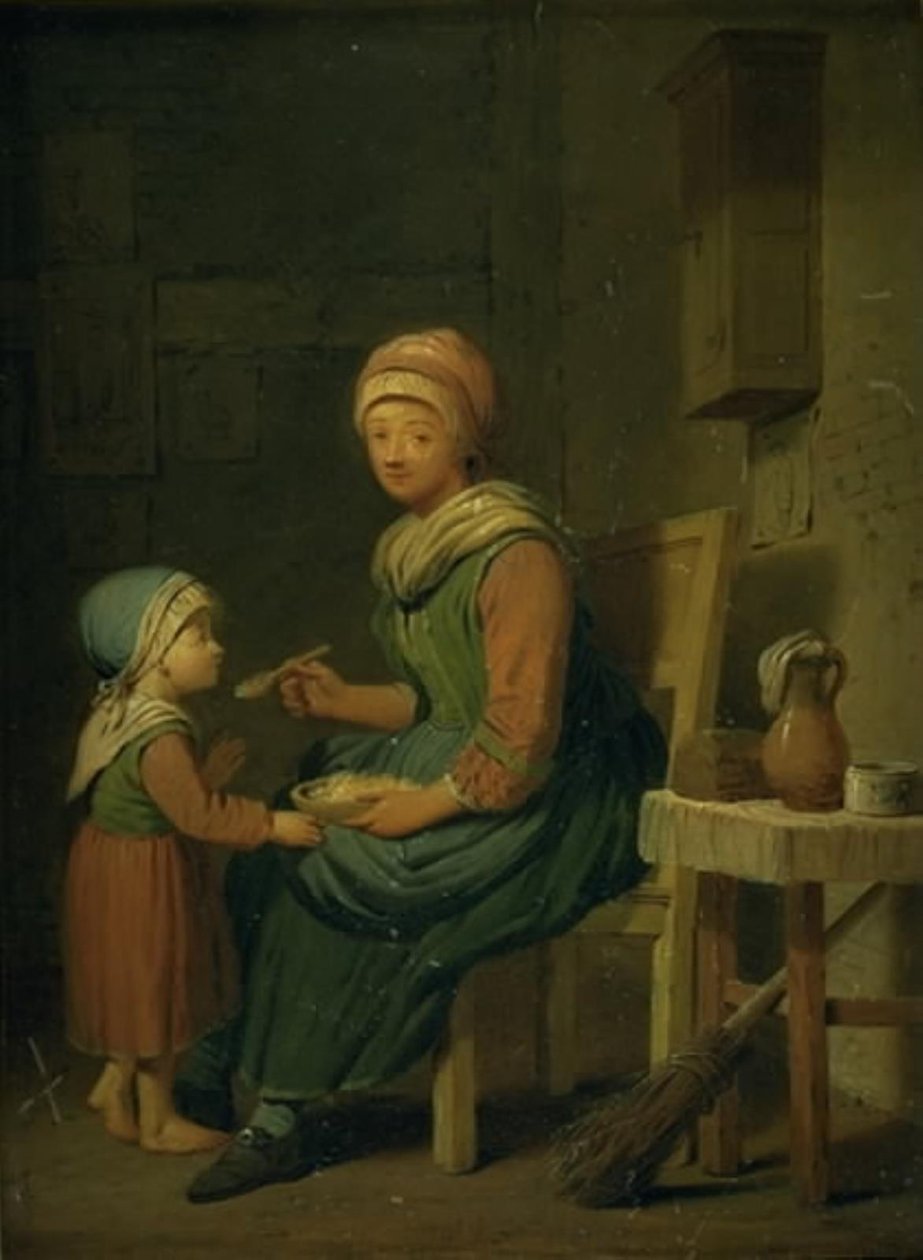 Żona rolnika, która daje córce coś do jedzenia autorstwa Peter Cramer