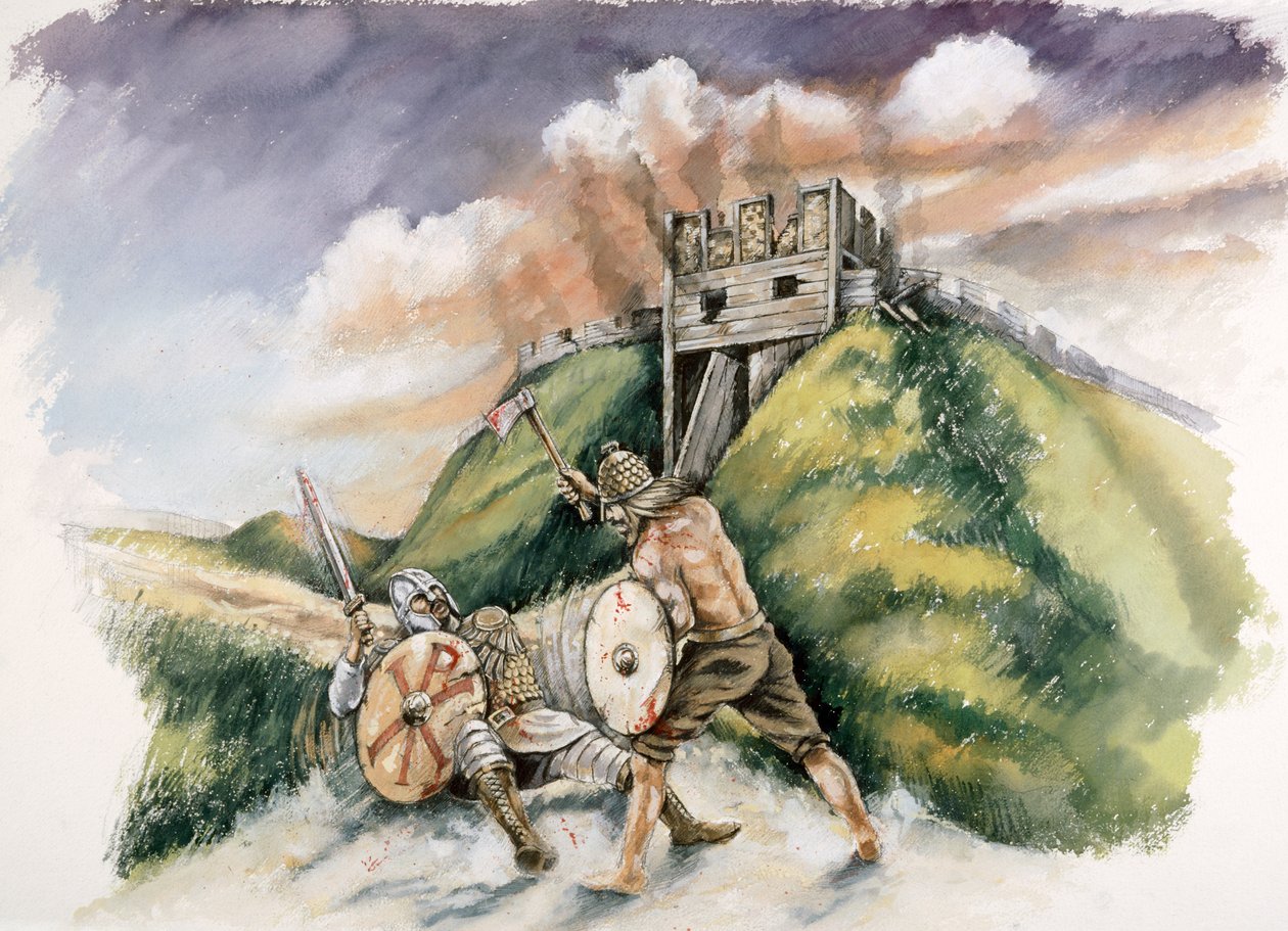 Cynric walczący z Brytyjczykami w Old Sarum, 552 r., c1990-2010 autorstwa Peter Dunn
