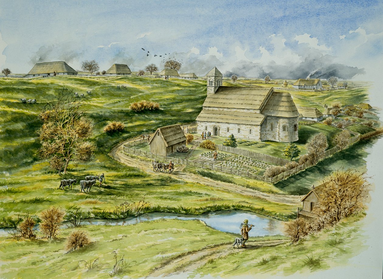 Średniowieczna wioska Wharram Percy, koniec XII wieku, ok. 1990-2010 autorstwa Peter Dunn