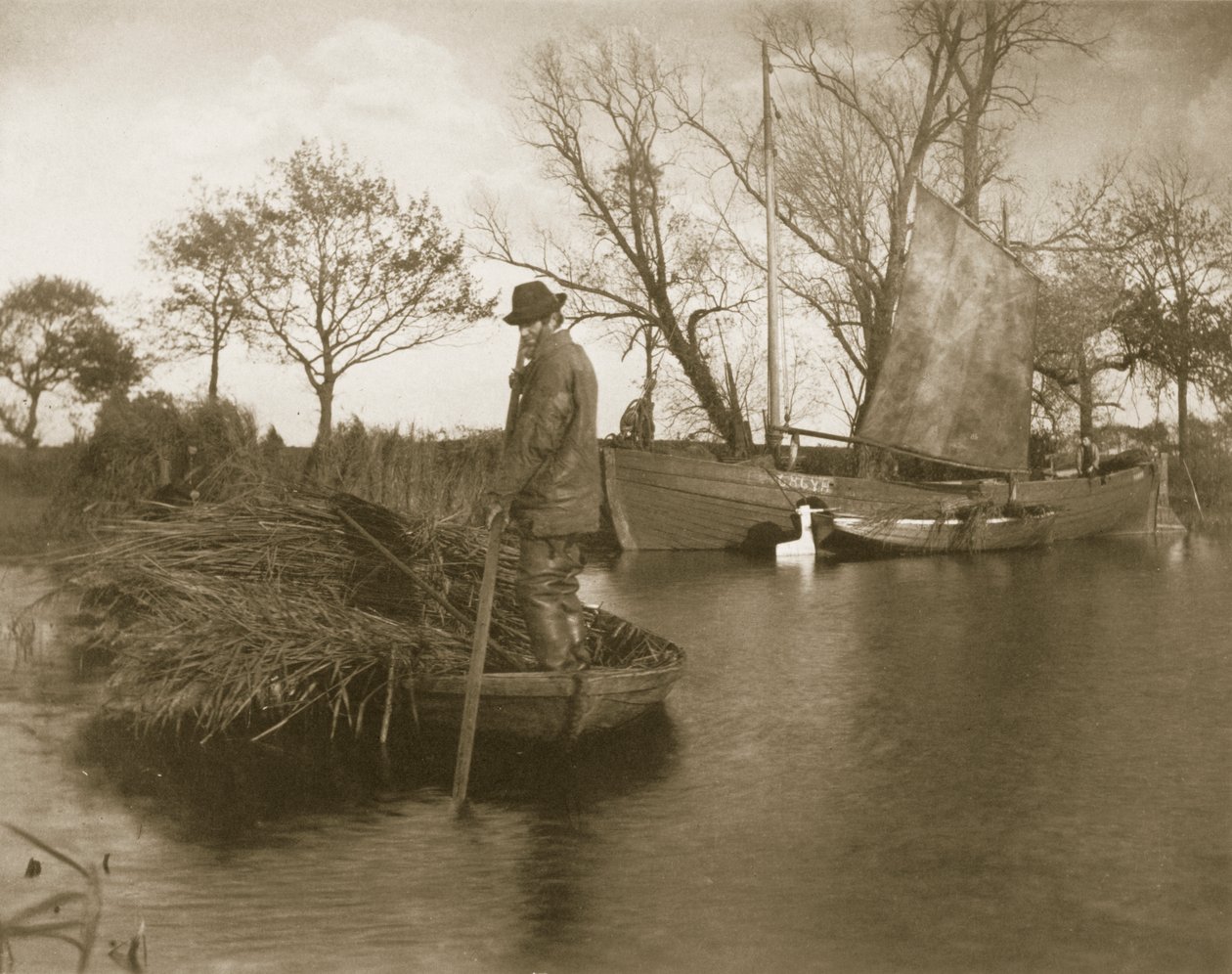 Gladdon Cutter powraca, Życie i krajobraz na Norfolk Broads, c.1886 autorstwa Peter Emerson und Thomas Goodall