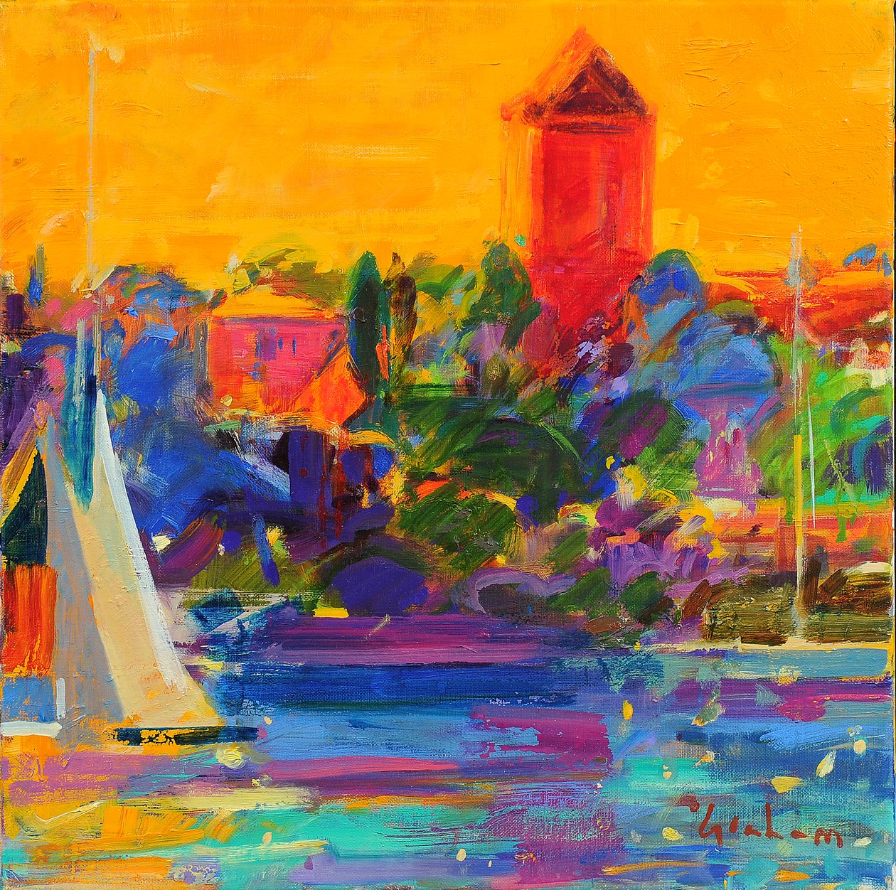 Zatoka Cannes, 2021 (olej na płótnie) autorstwa Peter Graham (Contemporary)