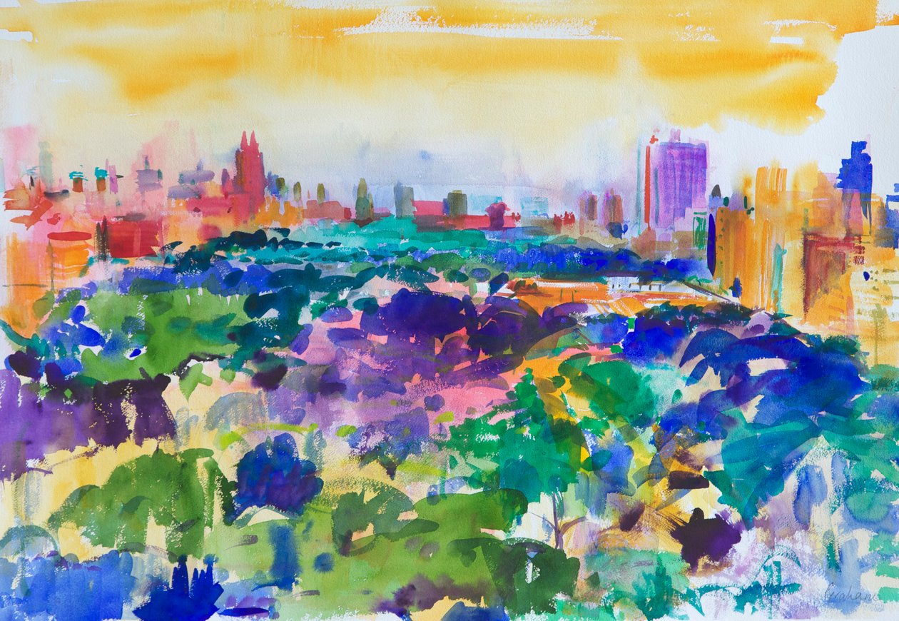 Central Park, Nowy Jork, 2011 (wc na papierze) autorstwa Peter Graham (Contemporary)