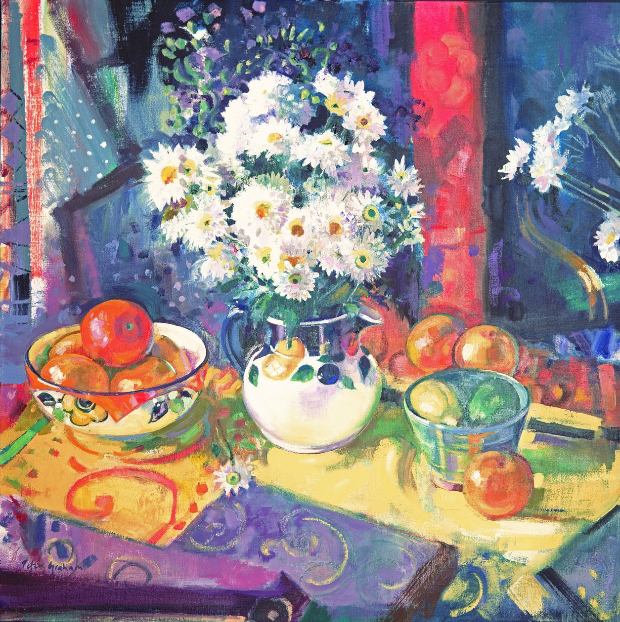 Kwiaty i owoce w zielonej misce, 1997 autorstwa Peter Graham (Contemporary)
