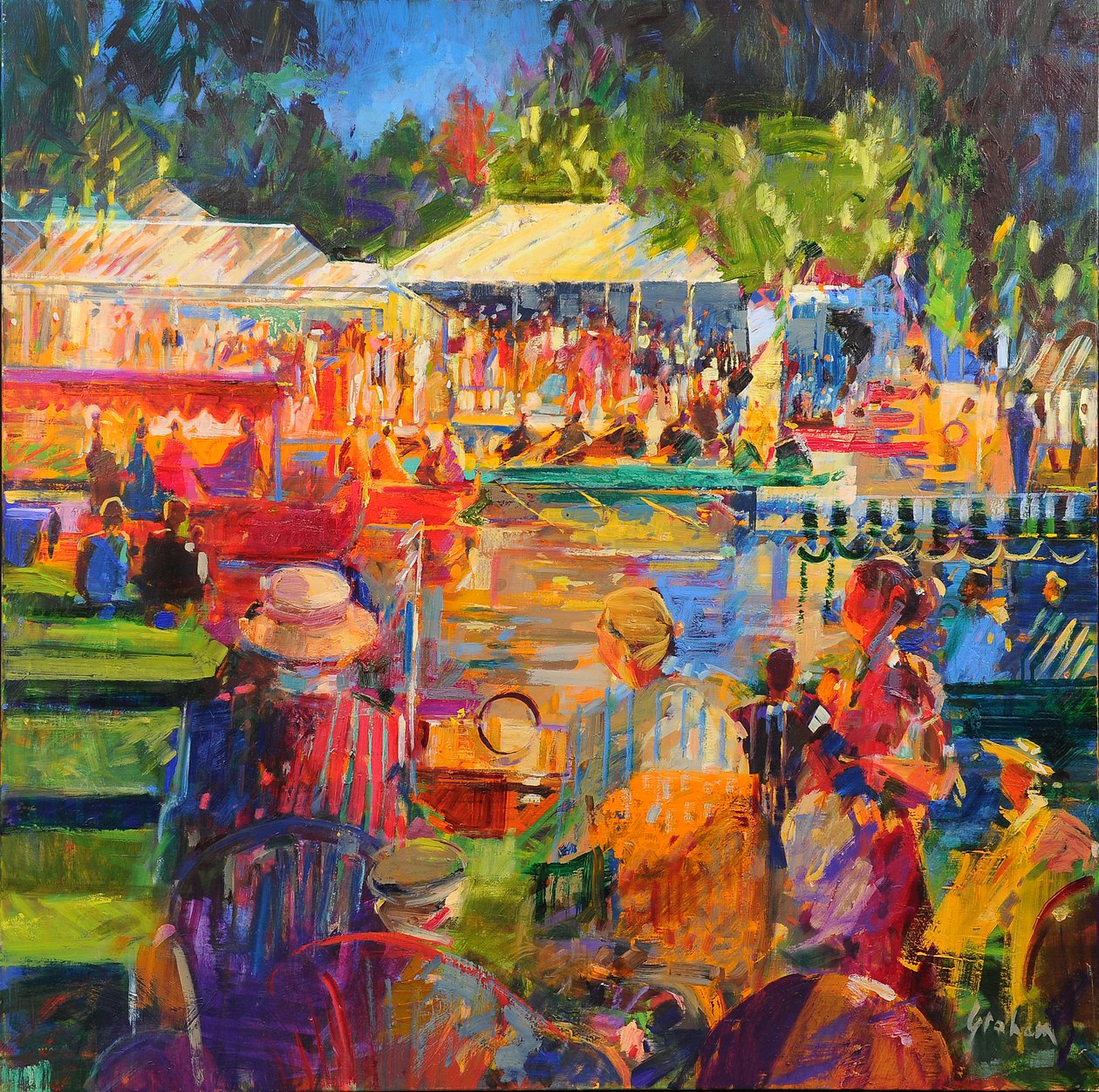 Tamiza w Henley, 2020 (olej na płótnie) autorstwa Peter Graham (Contemporary)