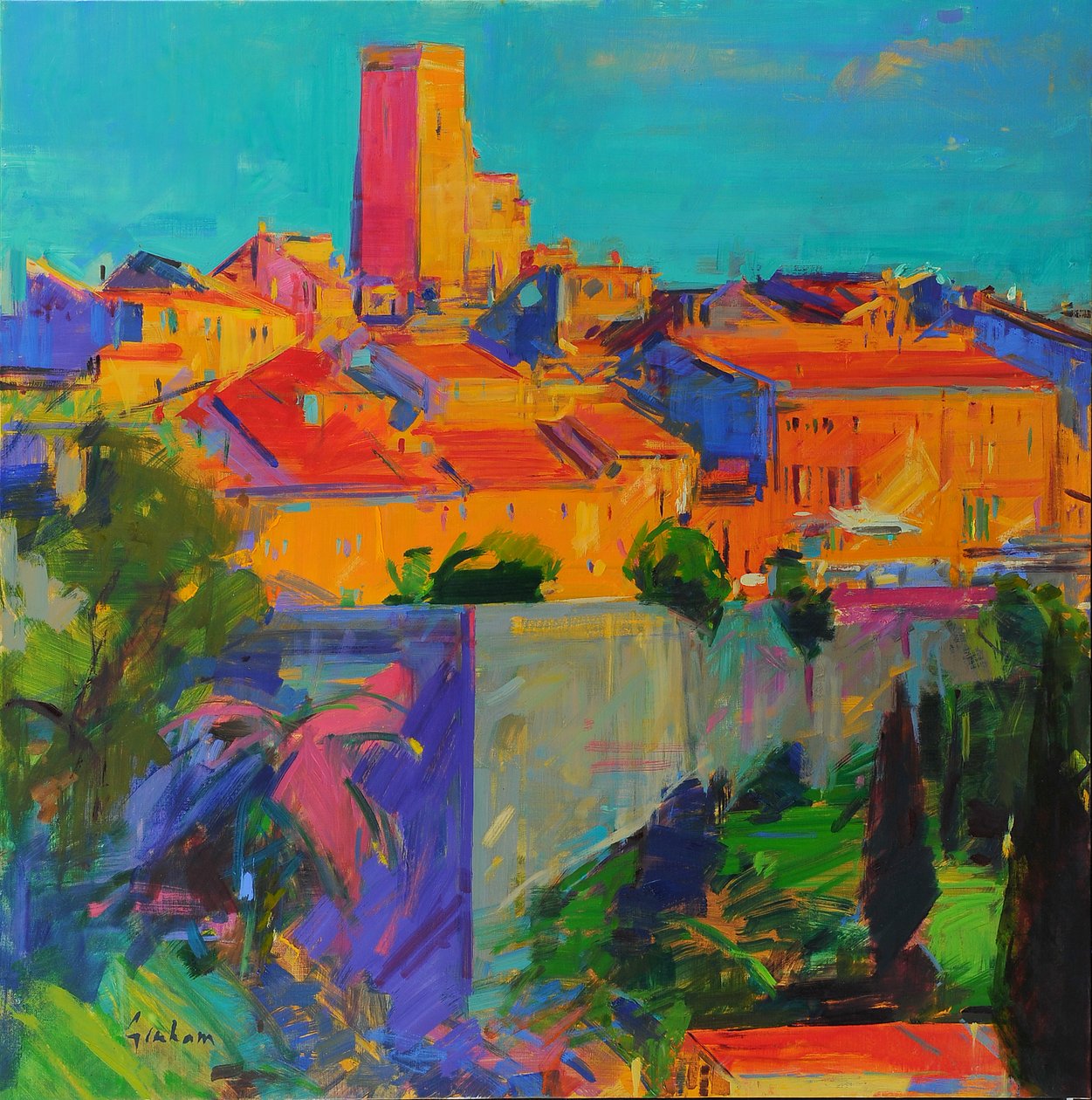 Saint-Paul de Vence, Złote światło, 2022 (olej na płótnie) autorstwa Peter Graham