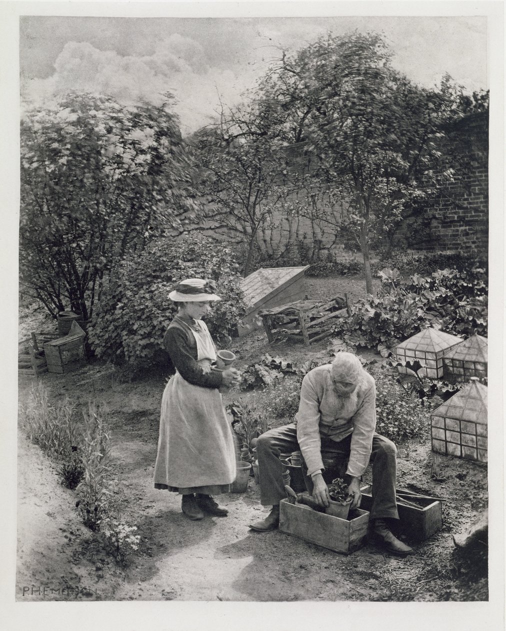 Stary człowiek i jego córka w ogrodzie autorstwa Peter Henry Emerson