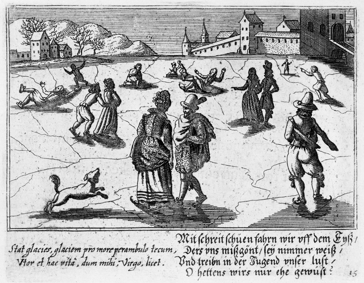Pary na łyżwach, ok.1650 autorstwa Peter I Rollos