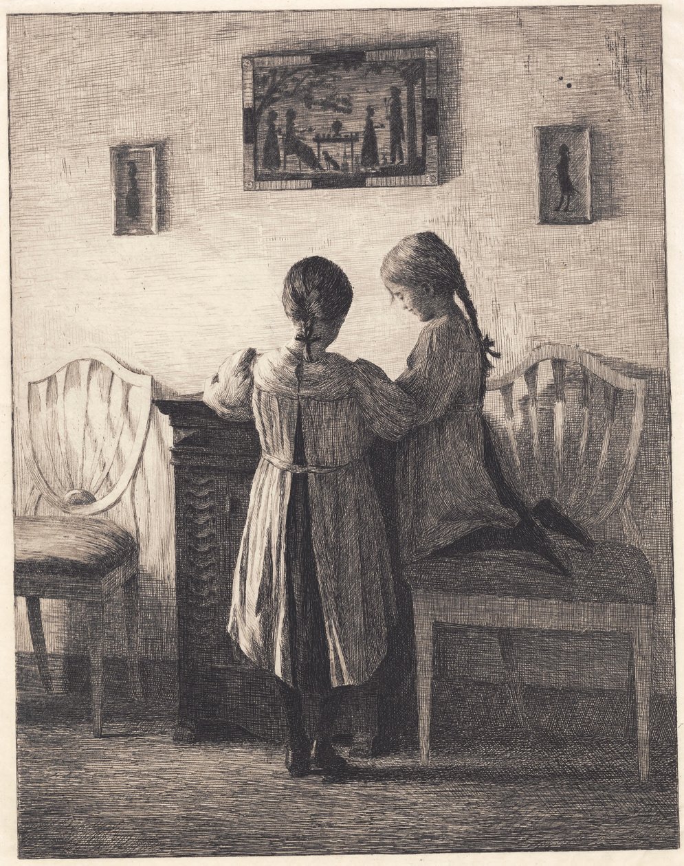 Wnętrze z dwiema małymi dziewczynkami autorstwa Peter Vilhelm Ilsted