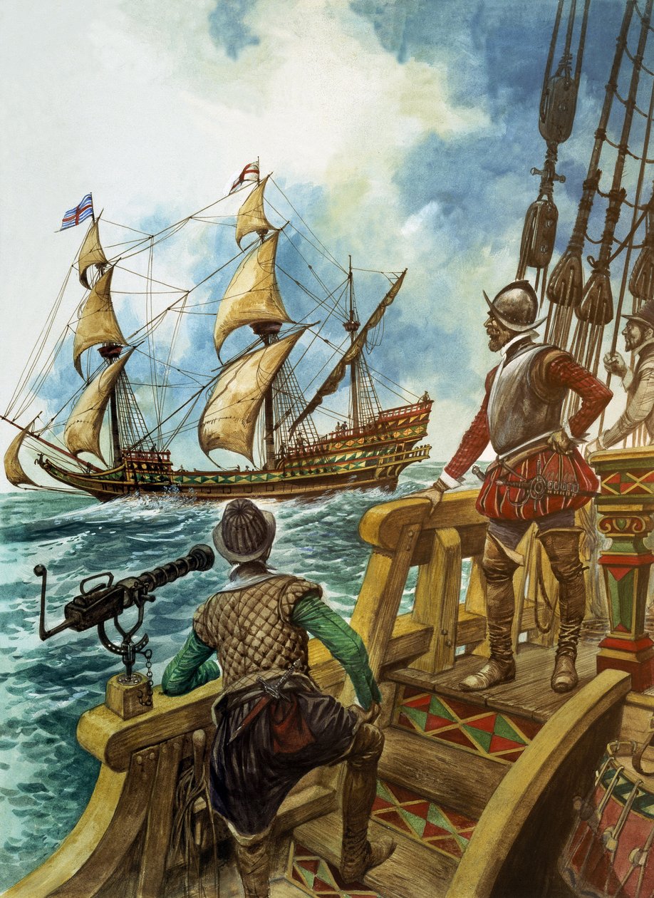 Sir Francis Drake (1540-96) (gwasz na papierze) autorstwa Peter Jackson