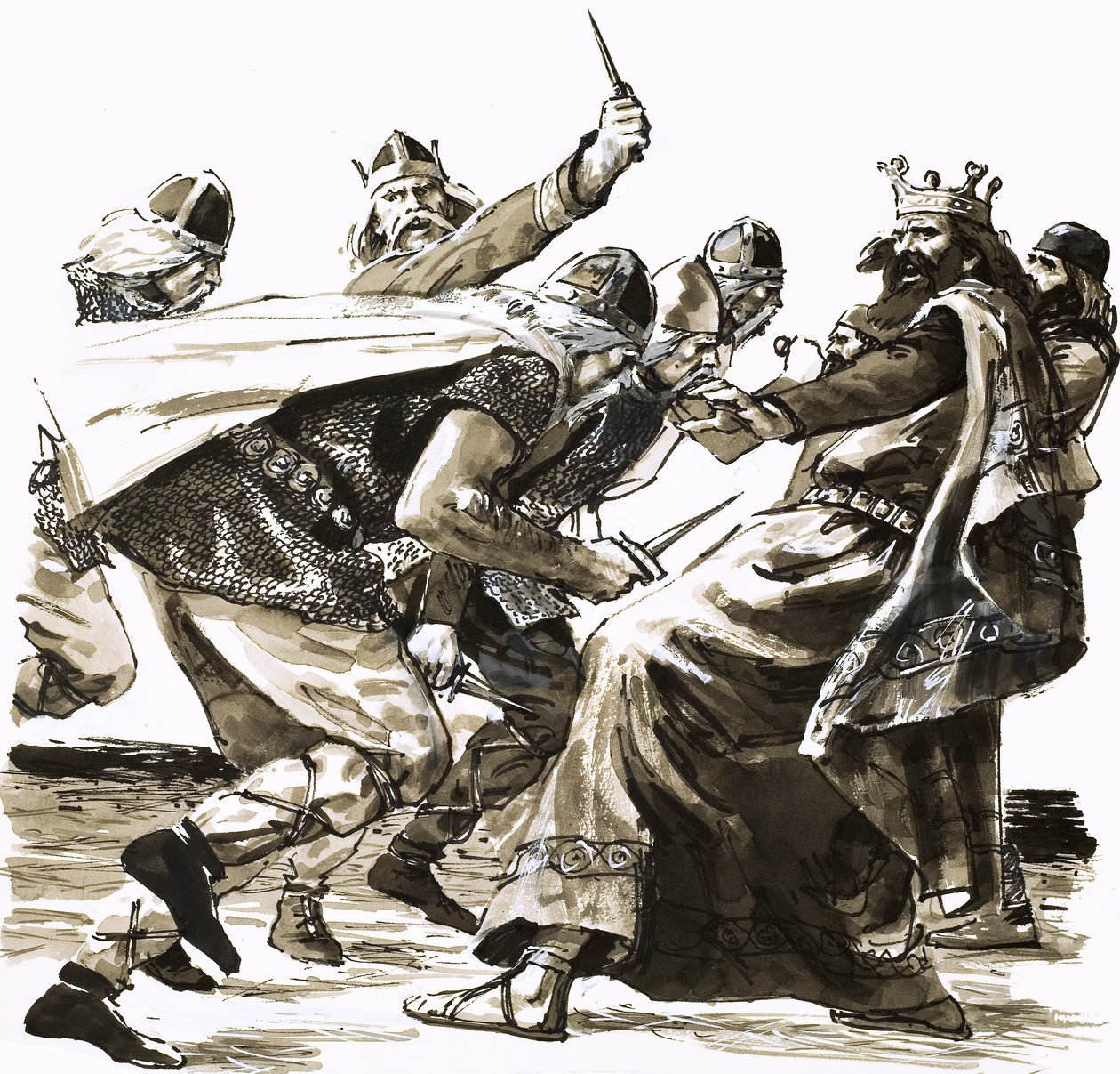 Śmierć króla Vortigerna, ilustracja z gry "Najeźdźcy z morza autorstwa Peter Jackson