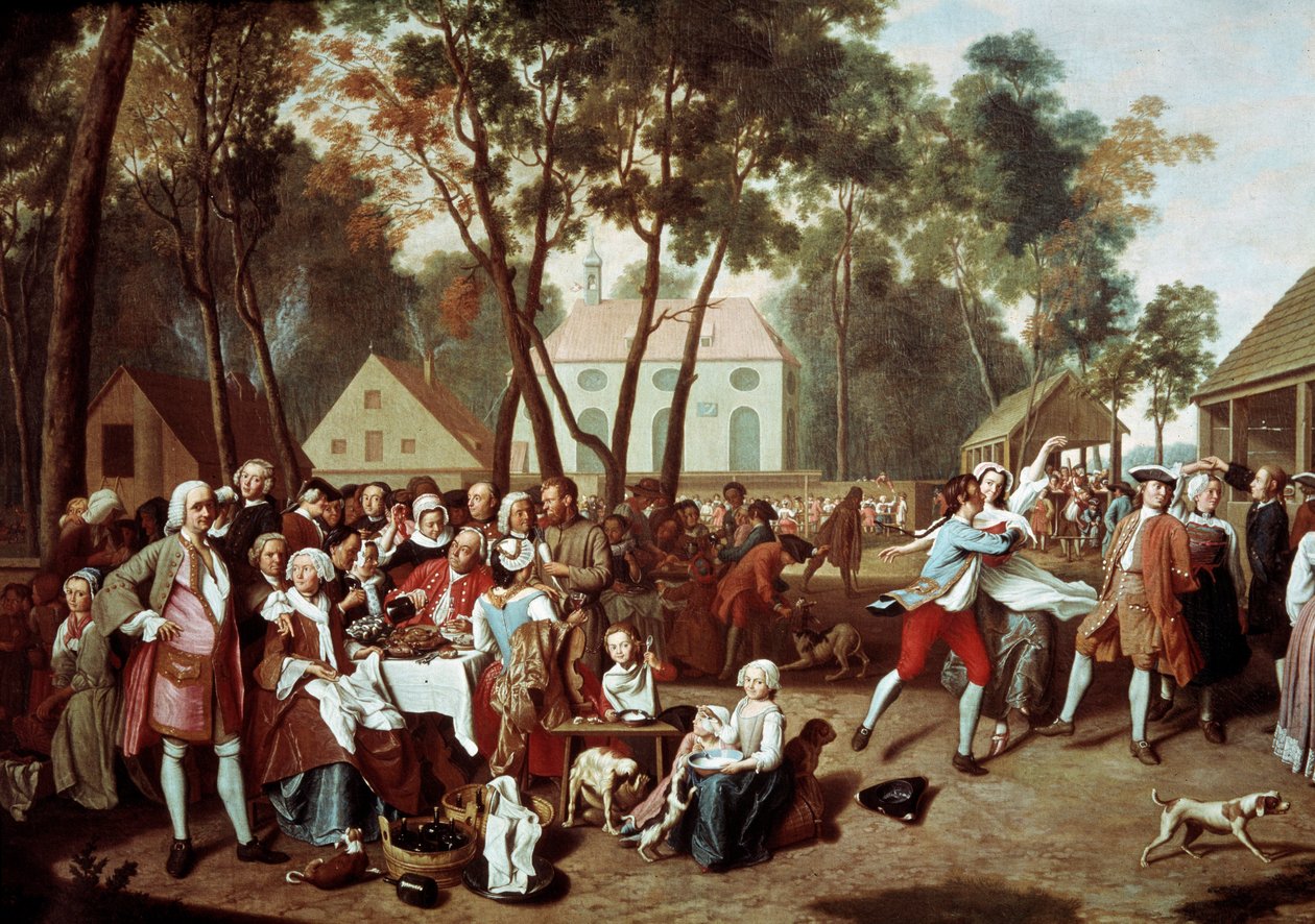 Targi w Grosshesselohe w Niemczech Village Party. Obraz Petera Jacoba Horemansa (1700-1776) autorstwa Peter Jacob Horemans