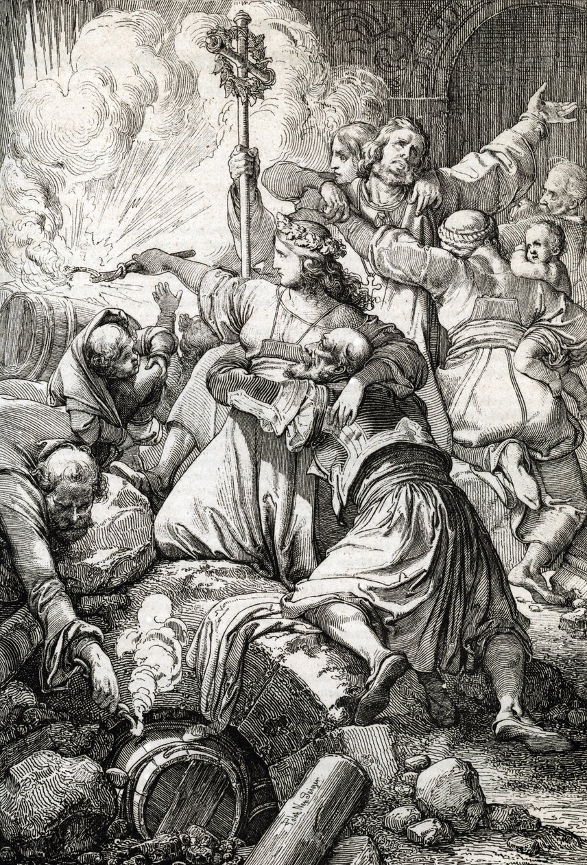 Grecka wojna o niepodległość: trzecia Missolonghi między Imperium Osmańskim a greckimi rebeliantami, od 15 kwietnia 1825 do 10 kwietnia 1826: wielu Greków popełniło samobójstwo, wysadzając się w powietrze prochem strzelniczym, zamiast poddać się po niepowo autorstwa Peter Johann Nepomuck Geiger
