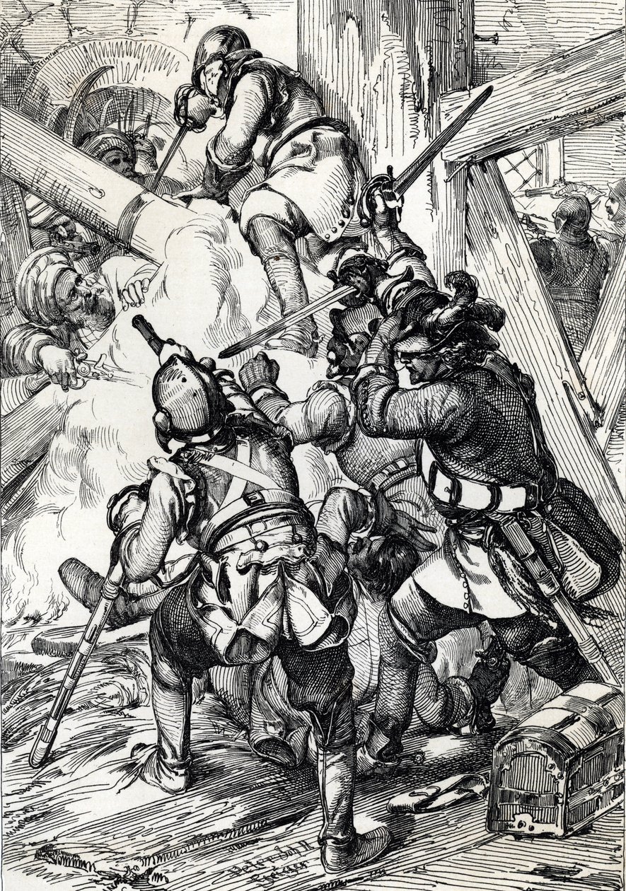 Rei Charles (ou Carl) XII da Suécia (1682-1718) defendendo-se contra os turcos em Bender (Bendery) fevereiro de 1713, Moldaie (exilado rei Charles (Carl) XII da Suécia defendendo-se contra as turbas e os janízaros otomanos, Bender, fevereiro de 1713 ) Dese autorstwa Peter Johann Nepomuck Geiger