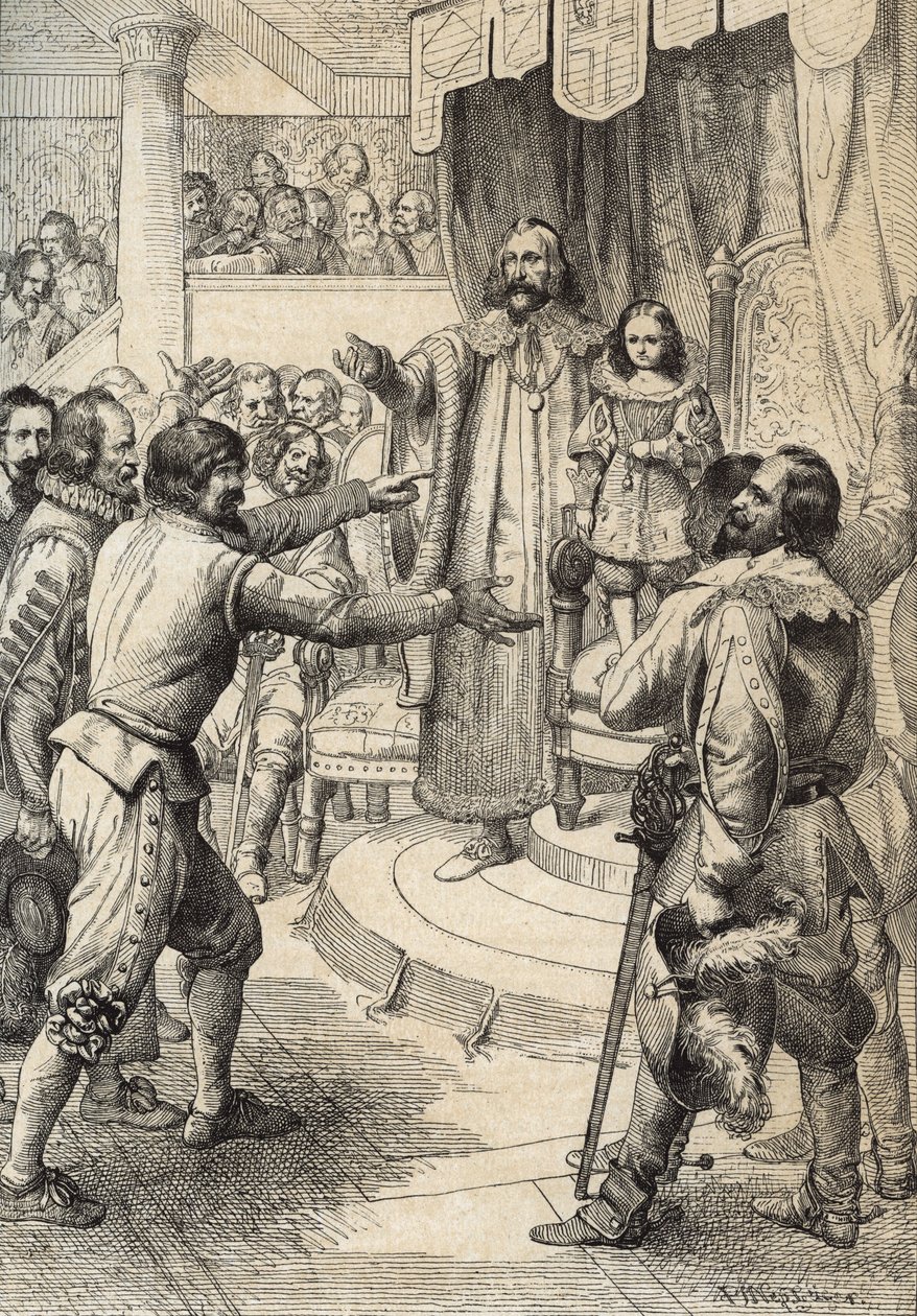 Królowa Szwecji Krystyna (1626-1689) dziecko zmarło w listopadzie 1632 r. (Chrystyna, królowa Szwecji jako dziecko w chwili śmierci jej ojca Gustawa II Adolfa) Rysunek piórem z „Historische Memorabilian des In-und Auslandes” (Pamiątki historyczne ) przez A autorstwa Peter Johann Nepomuck Geiger
