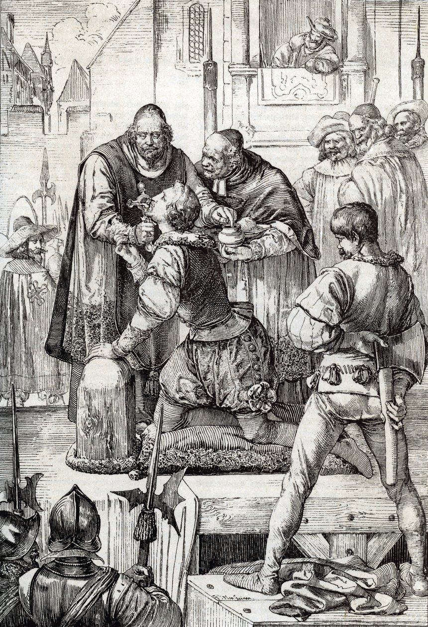 Wojna dziewięćdziesięcioletnia (lub powstanie Niderlandów) (1568-1648): dekolacja Lamorala, hrabiego Egmont, księcia Gavre (1522-1568), polityka holenderskiego - został skazany w ramach Rady Kłopotów ( lub Rada Krwi) ustanowiona przez autorstwa Peter Johann Nepomuck Geiger
