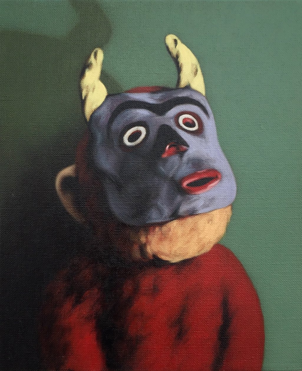 Małpa w masce krowy, 2005 autorstwa Peter Jones
