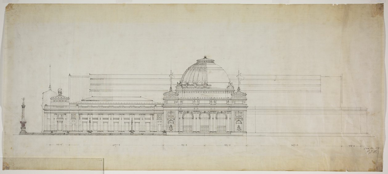 Lakefront Exhibition Hall, Chicago, Illinois, Elevation autorstwa Peter Joseph Weber