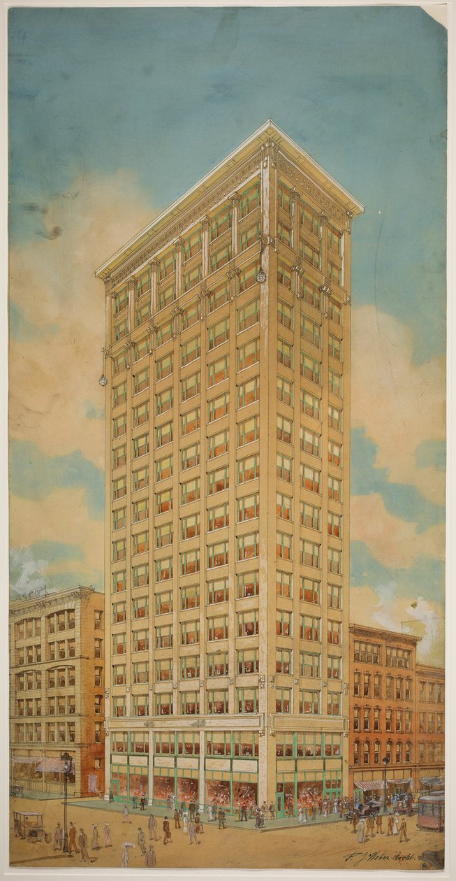 Wieżowiec Prairie School, Chicago, Illinois, Perspektywa, 1910. autorstwa Peter Joseph Weber