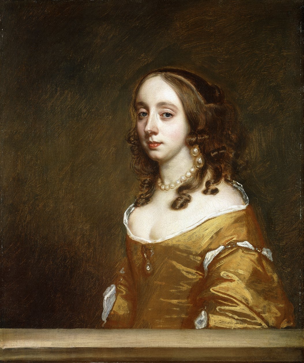 Portret damy z rodziny Popham, pół długości, za skrzydłem, w pomarańczowej sukience, autorstwa Peter Lely