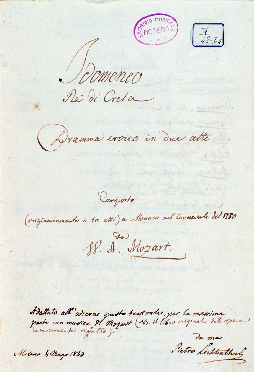 Pierwsza strona adaptacji Lichtenthala „Idomeneo, Re di Creta” Mozarta autorstwa Peter Lichtenthal