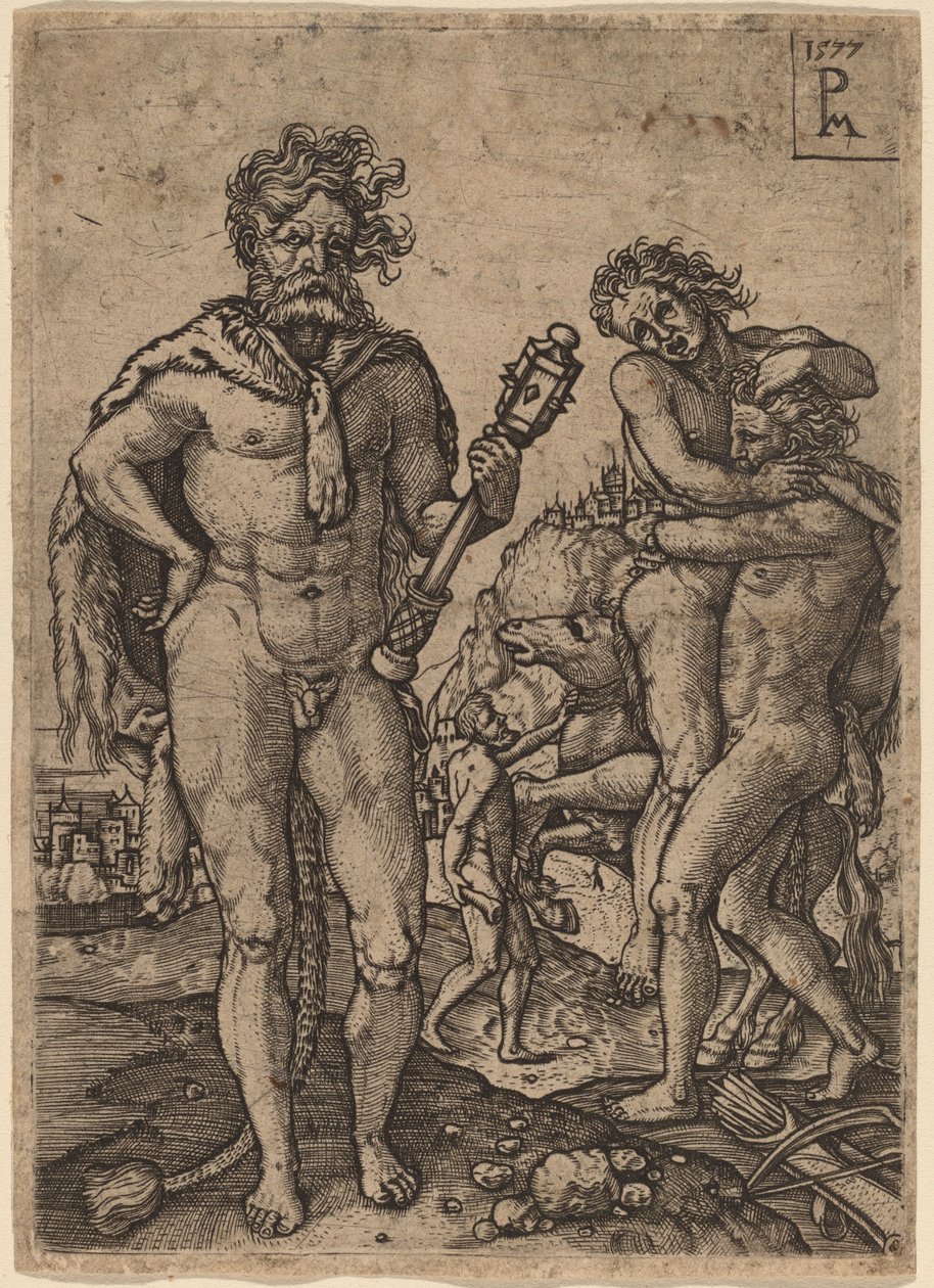 Herkules i Anteusz autorstwa Peter Maes after Heinrich Aldegrever