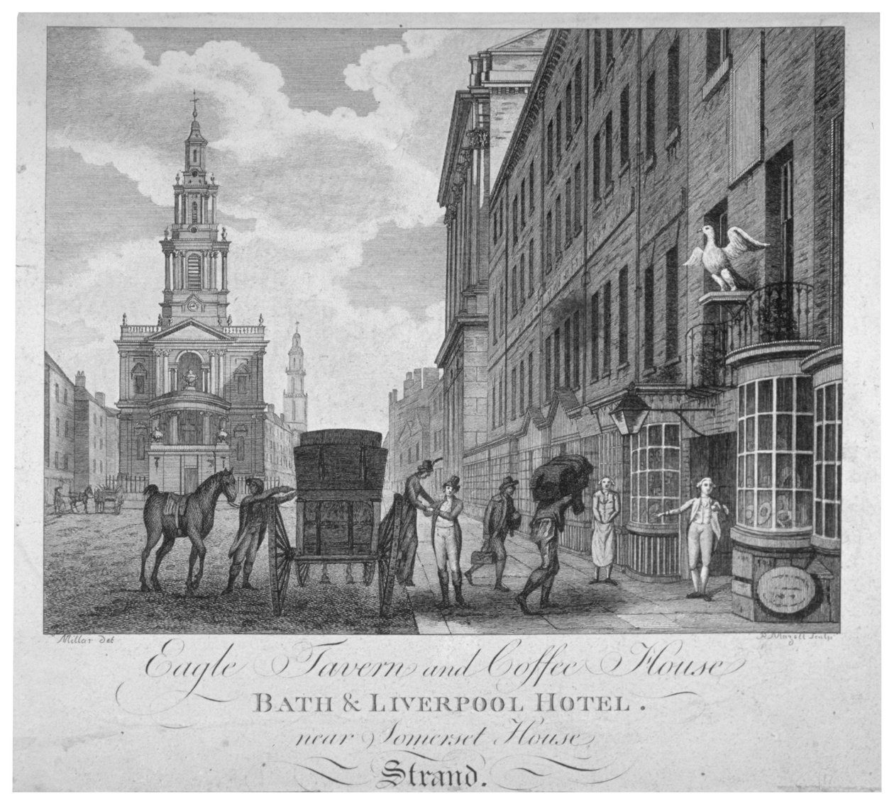 Przed Eagle Tavern and Coffee House, Bath & Liverpool Hotel, Londyn, ok. 1800 autorstwa Peter Mazell
