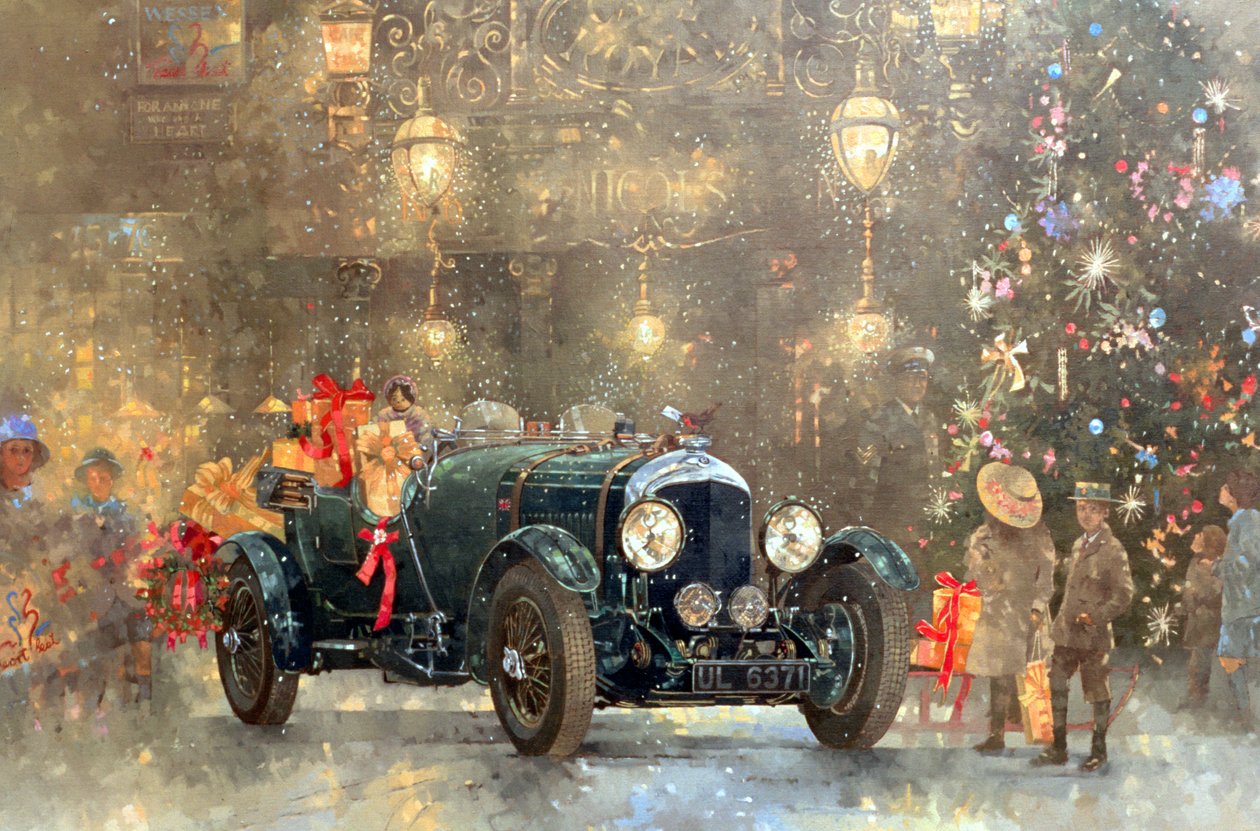 Świąteczny Bentley (olej na płótnie) autorstwa Peter Miller