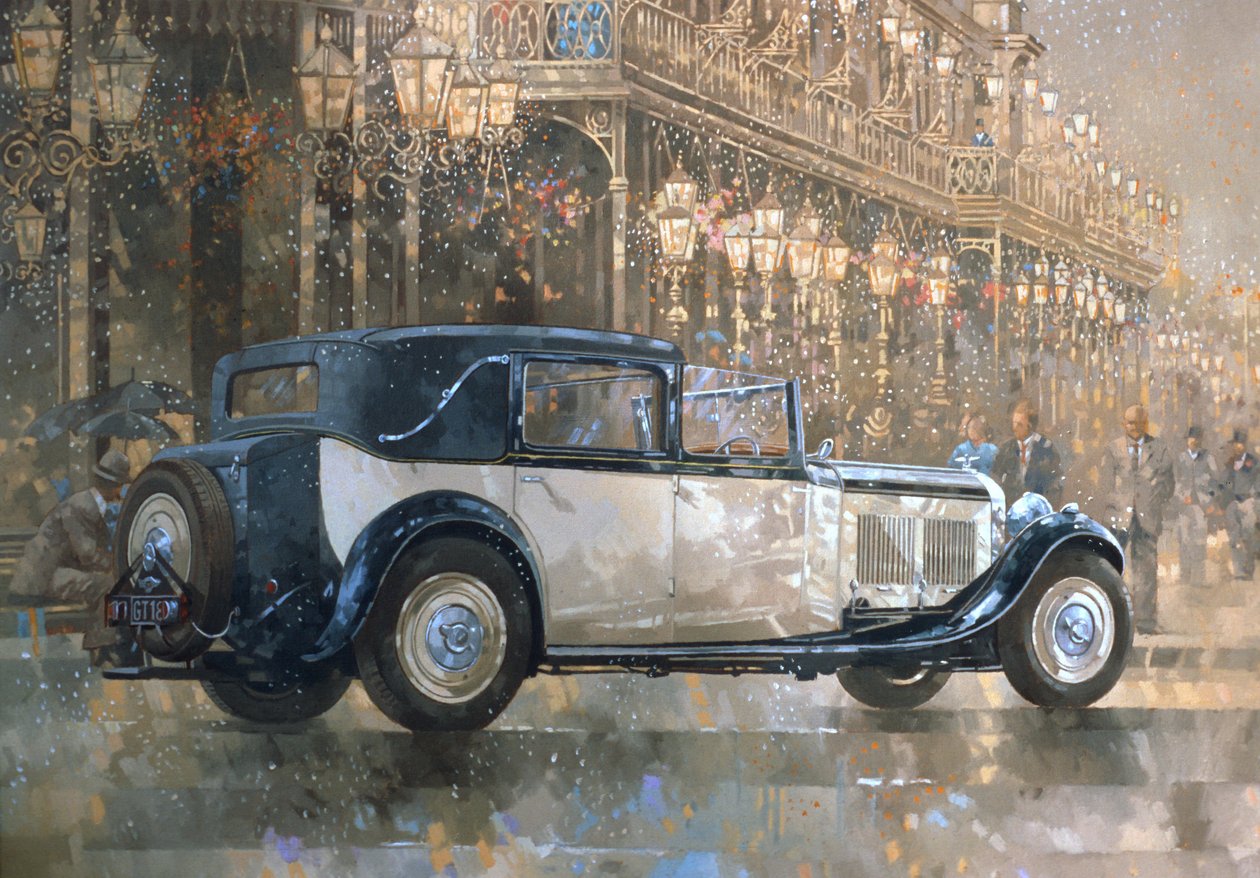 Lampki choinkowe i 8-litrowy Bentley (olej na płótnie) autorstwa Peter Miller
