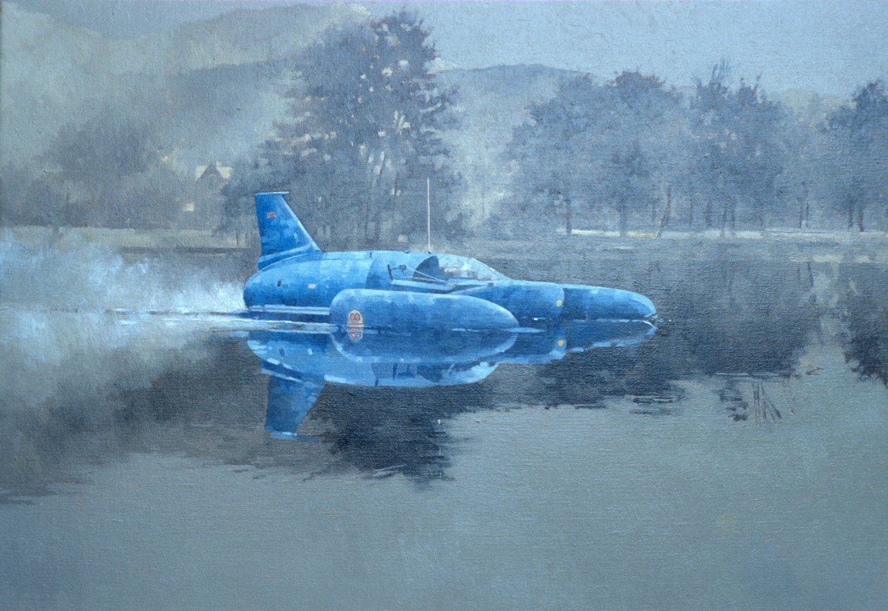 Donald Campbell i Bluebird (olej na płótnie) autorstwa Peter Miller