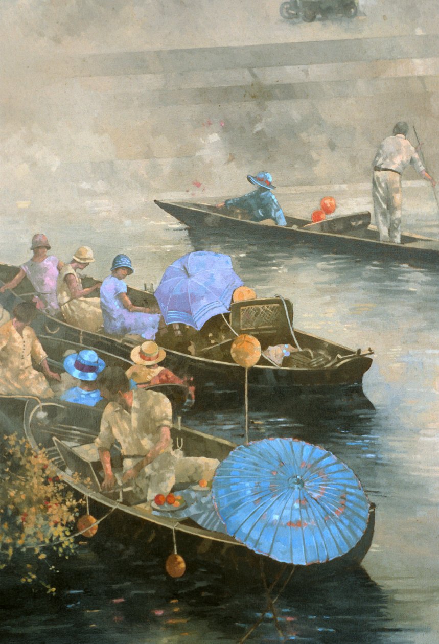 Punts on the Wey w Brooklands (olej na płótnie) autorstwa Peter Miller