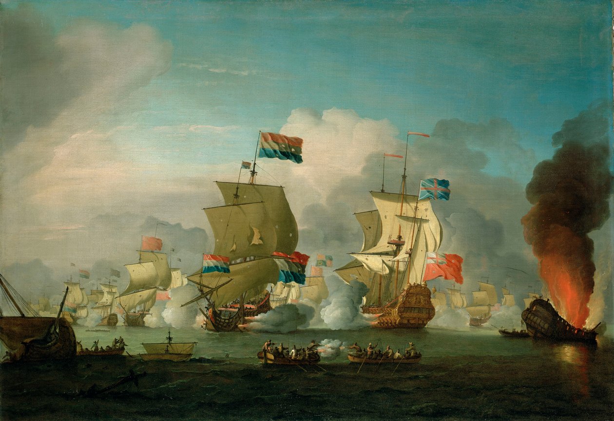 Spalenie HMS "Royal James" w bitwie pod Solebay, 28 maja 1672 r. autorstwa Peter Monamy