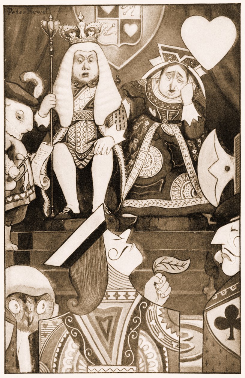 Król i Królowa Kier zasiedli na swoim tronie, ilustracja do książki Lewisa Carrolla Przygody w Krainie Czarów, 1901 autorstwa Peter Newell