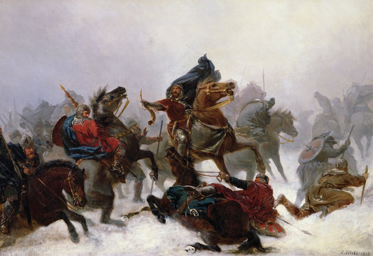 Król Sverre ucieka autorstwa Peter Nicolai Arbo