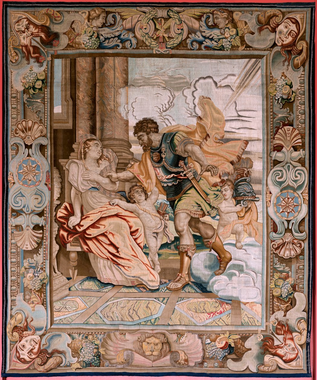 Flamandzki gobelin. Seria Historia konsula Decjusza Mus. Mars ukazuje się Rhea Silvia (Aparición de Marte a Rea Silvia). Ósmy gobelin z serii. Model PP Rubens. Manufaktura Jan Raes II, Bruksela. Ca1620-1629. Tkanina Złoto, srebro, jedwab i wełna. autorstwa Peter Paul (after) Rubens