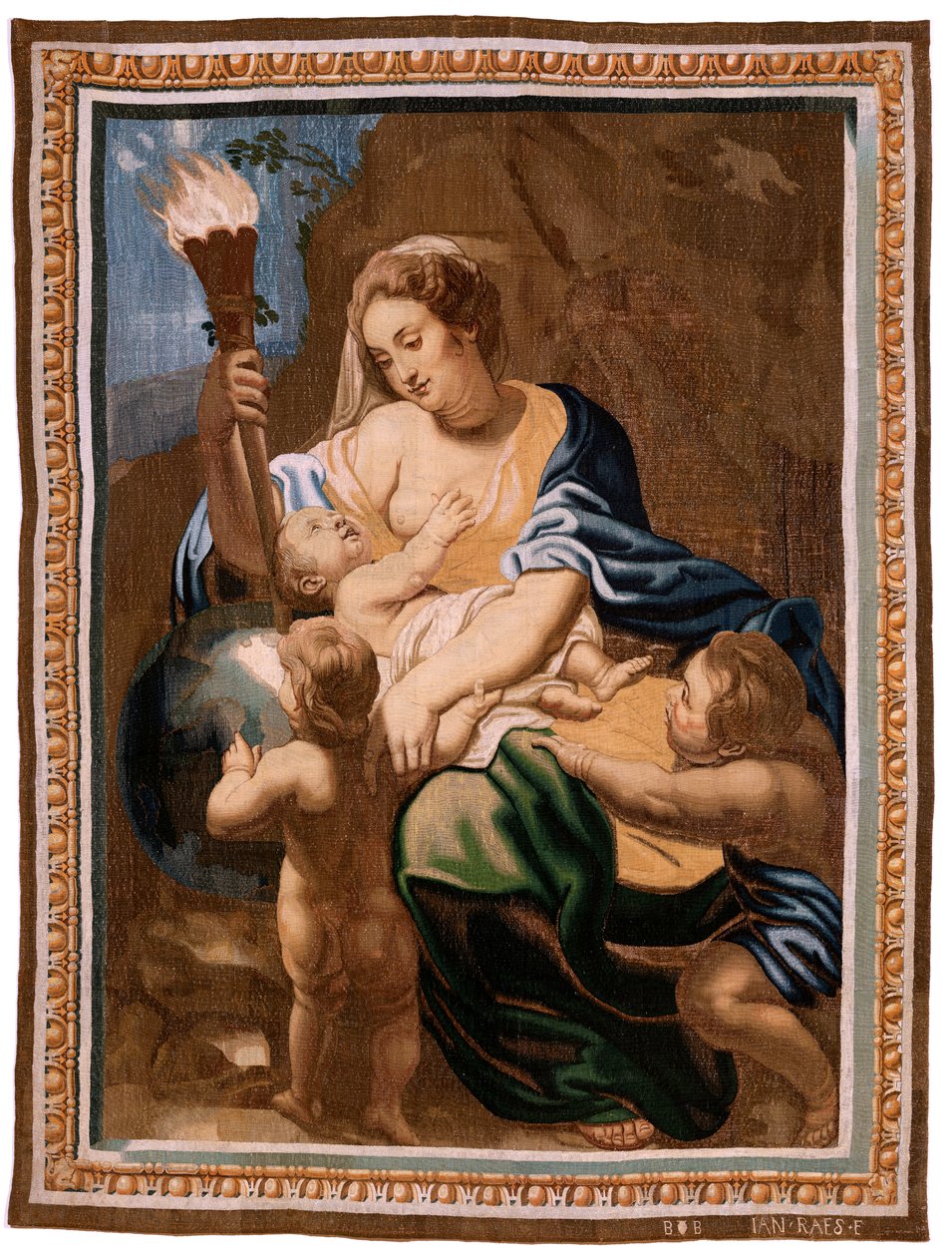 Flamandzki gobelin. Seria Triumf Eucharystii. Alegoria Miłosierdzia oświecająca świat (Alegoría de la Caridad iluminando al mundoà. Dwudziesty gobelin w serii. Model Peter Paul Rubens. 1626-1628. Manufaktura Jan II Raes, Bruksela autorstwa Peter Paul (after) Rubens