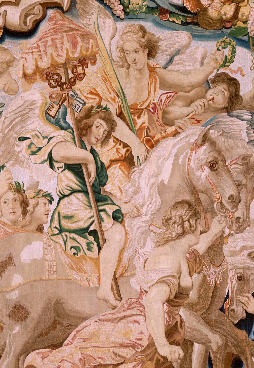 Flamandzki gobelin. Seria Triumf Eucharystii. Triumf Kościoła (El Triunfo de la Iglesia). Ósmy gobelin z serii. Model Peter Paul Rubens. 1626-1628. Manufaktura Jan II Raes, Bruksela autorstwa Peter Paul (after) Rubens