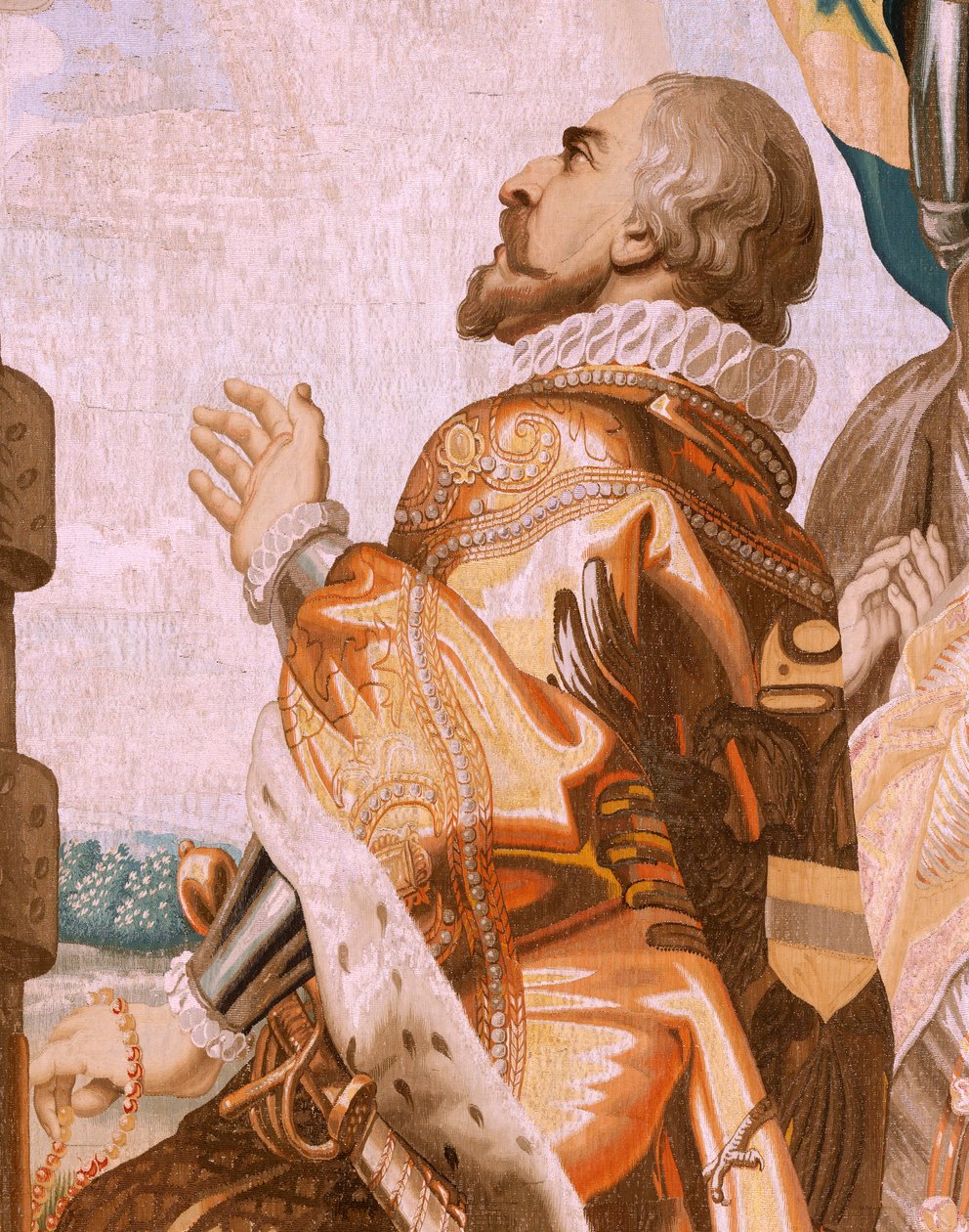 Flamandzki gobelin. Seria Triumf Eucharystii. Cywilne szeregi w kulcie (Las jerarquías civiles en adoración). Szesnasty gobelin z serii. Model Peter Paul Rubens. 1626-1628. Manufaktura Jan II Raes, Jacques Fobert i Jan Vervoert, Bruksela autorstwa Peter Paul (after) Rubens