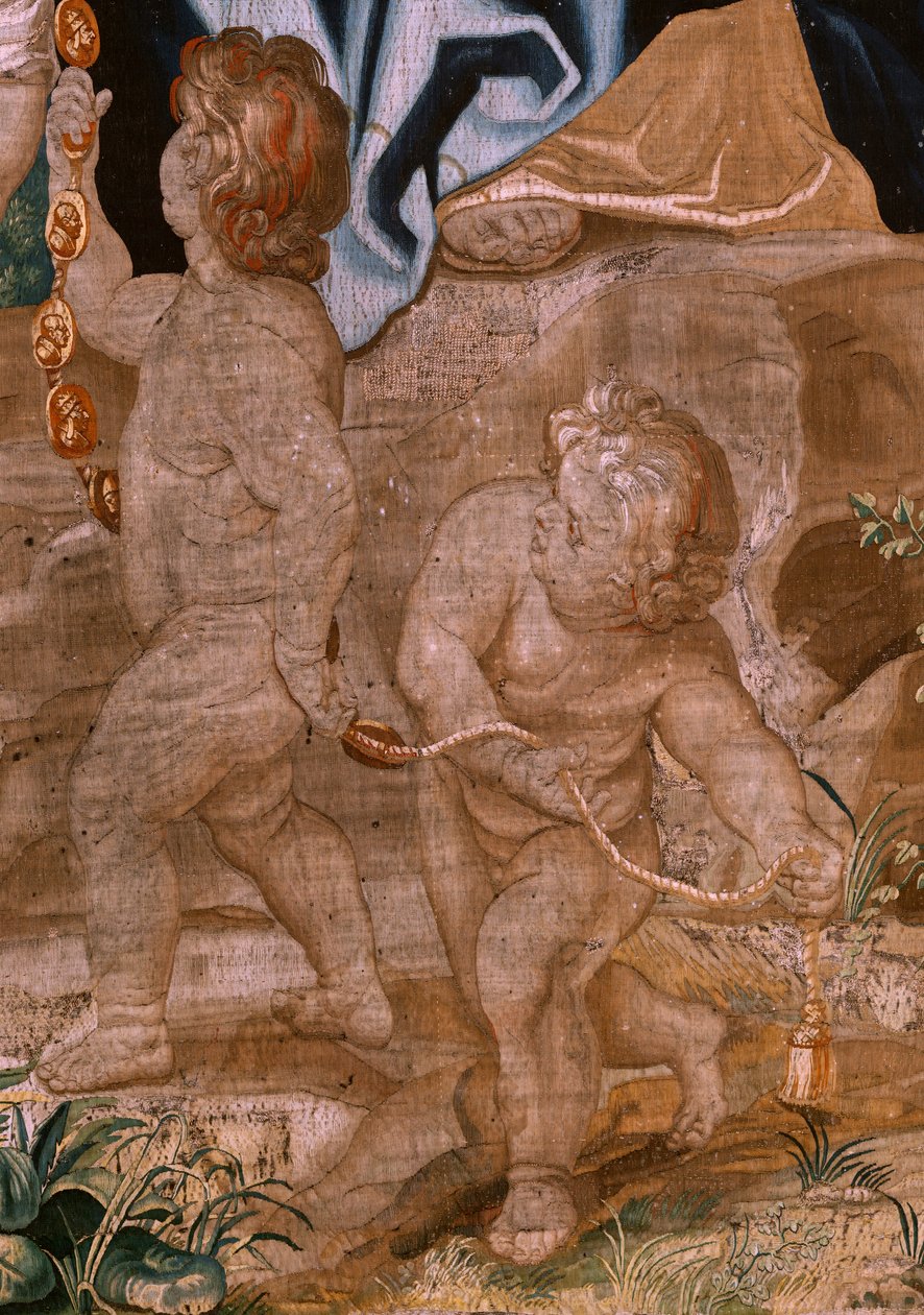 Flamandzki gobelin. Seria Triumf Eucharystii. Sukcesja papieży (La sucesión de los papas). Osiemnasty gobelin z serii. Model Peter Paul Rubens. 1626-1628. Manufaktura Jan II Raes, Hans Vervoert, Bruksela autorstwa Peter Paul (after) Rubens