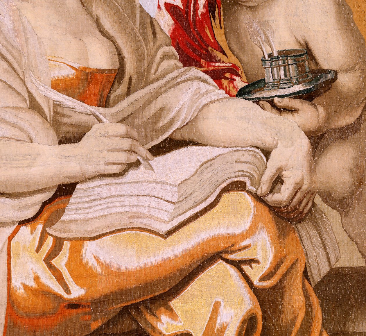 Flamandzki gobelin. Seria Triumf Eucharystii. Mądrość jest inspirowana przez Ducha Świętego (La Sabiduría inspirada por el Espíritu Santo). Dziewiętnasty gobelin z serii. Model Peter Paul Rubens. 1626-1628. Manufaktura Jacob II Geubels, Bruksela autorstwa Peter Paul (after) Rubens